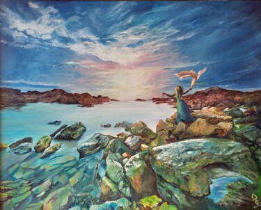 Painting titled "Ondine" by Daniel Combe (DACO), Original Artwork, Oil Mounted on Wood Stretcher frame