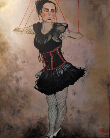 Painting titled "Esmeralda" by Daniel Combe (DACO), Original Artwork, Oil Mounted on Wood Stretcher frame