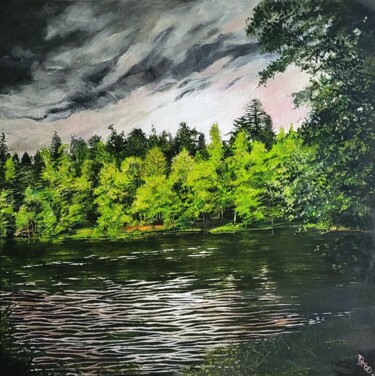 Painting titled "chrystal lake" by Daniel Combe (DACO), Original Artwork, Oil Mounted on Wood Stretcher frame