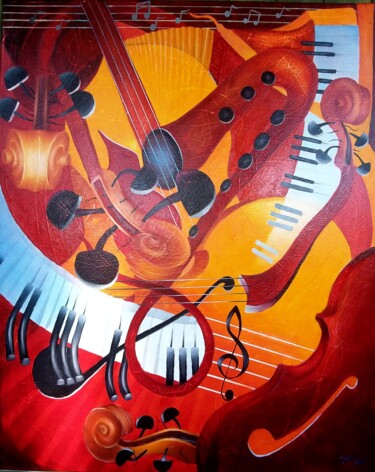 Pintura titulada "Composition musical…" por Daniel Dombry, Obra de arte original, Oleo Montado en Bastidor de camilla de mad…