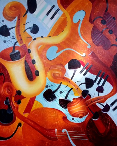 Pintura intitulada "Composition musical…" por Daniel Dombry, Obras de arte originais, Óleo Montado em Armação em madeira