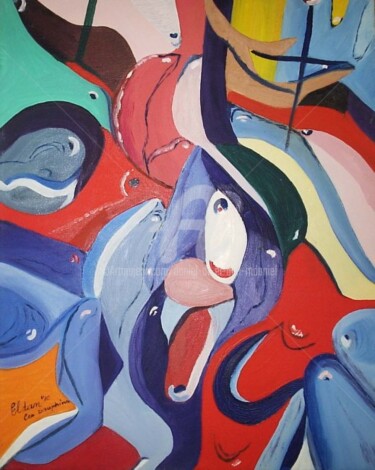 Painting titled "Dauphins" by Daniel Dr. El Dan (Mdaniel), Original Artwork, Oil