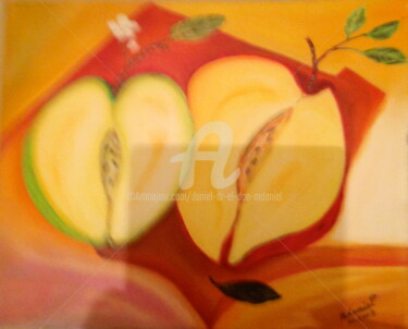 Painting titled "Pomme-jaune" by Daniel Dr. El Dan (Mdaniel), Original Artwork, Oil