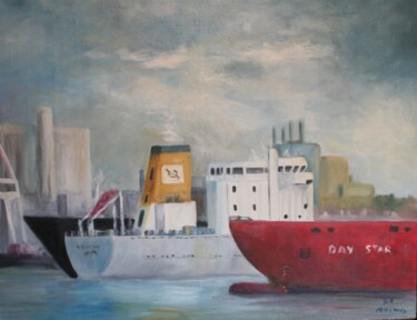Painting titled "Dunkerque" by Daniel Fongauffier, Original Artwork, Oil Mounted on Wood Stretcher frame