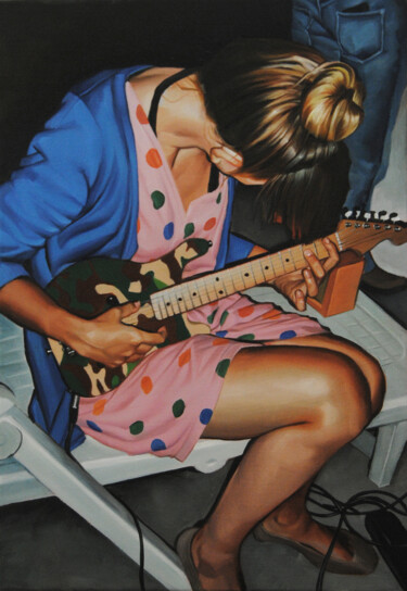 Painting titled "Girl with guitar" by Daniel García, Original Artwork, Oil