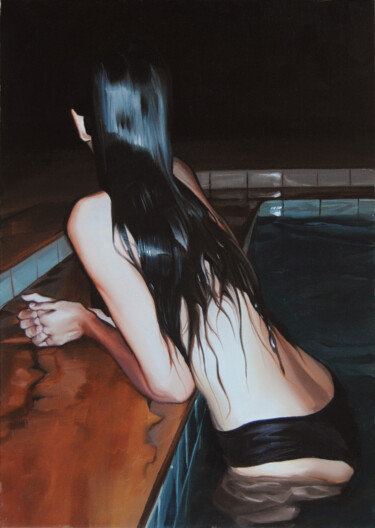 Картина под названием "Night swin" - Daniel García, Подлинное произведение искусства, Масло