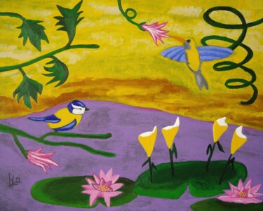 Painting titled "Colibri, mésange, b…" by Daniel Garcia (Léo), Original Artwork, Acrylic