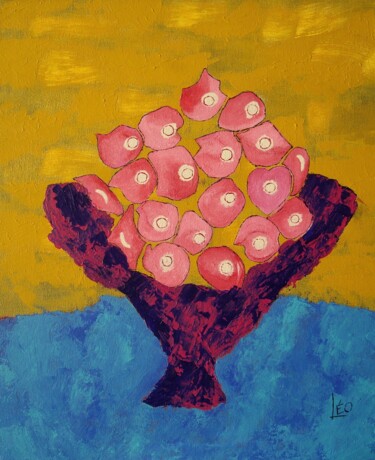 Painting titled "Vase fleuri surréal…" by Daniel Garcia (Léo), Original Artwork, Acrylic