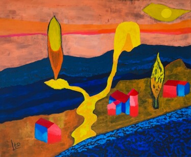 Painting titled "éruption volcanique…" by Daniel Garcia (Léo), Original Artwork, Acrylic Mounted on Wood Stretcher frame