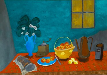 Painting titled "Nature morte" by Daniel Garcia (Léo), Original Artwork, Oil