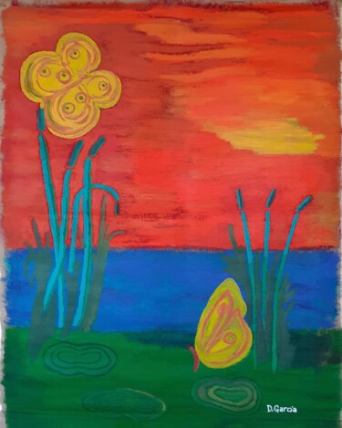 Painting titled "Coucher de soleil" by Daniel Garcia (Léo), Original Artwork, Acrylic