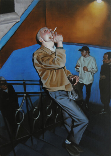 Painting titled "The Smoker" by Daniel García, Original Artwork, Oil