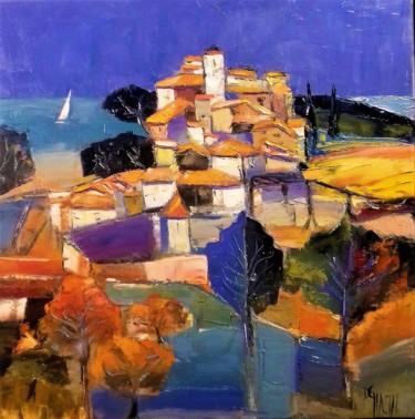 Painting titled "village-en-bord-de-…" by Daniel Giacchi, Original Artwork