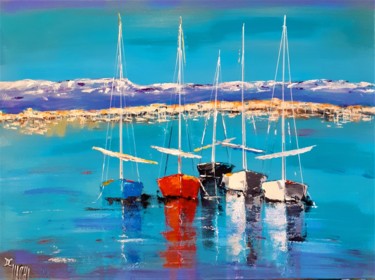 Painting titled "bateaux à Fréjus-St…" by Daniel Giacchi, Original Artwork, Oil