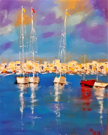 Peinture intitulée "Bateaux à Grimaud" par Daniel Giacchi, Œuvre d'art originale, Huile