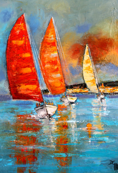 Painting titled "Les voiles de St Tr…" by Daniel Giacchi, Original Artwork, Oil