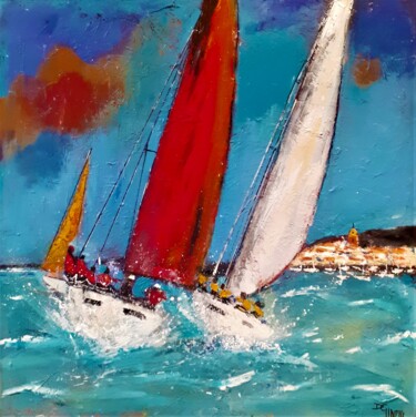 Schilderij getiteld "Régate à St Tropez" door Daniel Giacchi, Origineel Kunstwerk, Olie