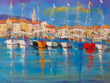 Pittura intitolato "le port de Sanary" da Daniel Giacchi, Opera d'arte originale, Olio