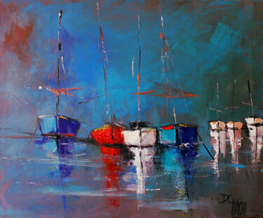 Painting titled "Brume sur les batea…" by Daniel Giacchi, Original Artwork, Oil