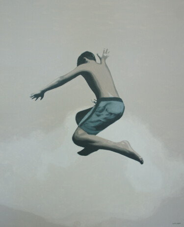 Painting titled "Riding the clouds" by Daniel Gibert, Original Artwork, Oil Mounted on Wood Stretcher frame