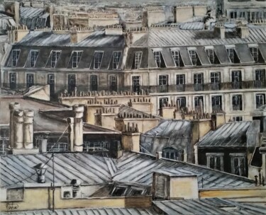 Peinture intitulée "Toits de Paris" par Daniel Giroux, Œuvre d'art originale, Acrylique Monté sur Châssis en bois