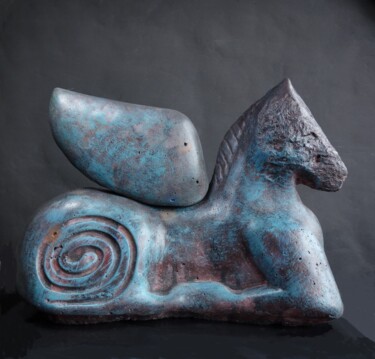 Rzeźba zatytułowany „My Blue Horse” autorstwa Daniel Gomez, Oryginalna praca, Cement