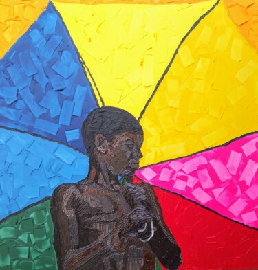 Peinture intitulée "Under the umbrella" par Daniel Gyekyi Gyan, Œuvre d'art originale, Acrylique
