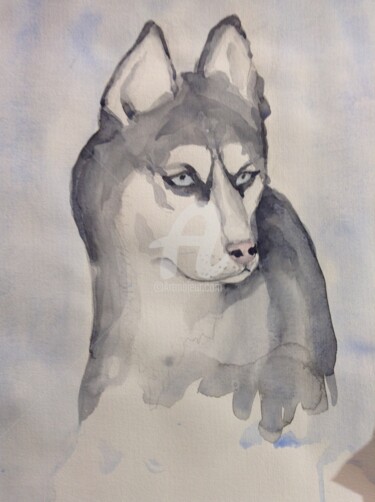 Malerei mit dem Titel "Laika" von Daniel Heinz, Original-Kunstwerk, Aquarell