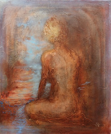 Painting titled ""Nu Age Bleu"" by Daniel Jacquinot, Original Artwork, Oil