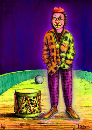 Painting titled "Le clown" by Daniel Jègoû, Original Artwork