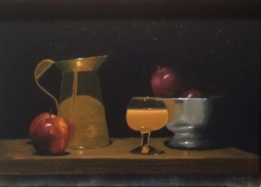 Painting titled "Shadowbox Apples &…" by Flatty, Original Artwork, Oil