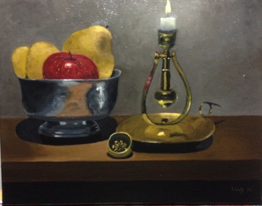 Malerei mit dem Titel "shadowbox apples an…" von Flatty, Original-Kunstwerk, Öl