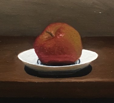 Painting titled "6x8 Apple & Plate" by Flatty, Original Artwork, Oil