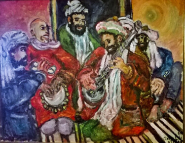 Painting titled "Musiciens Afghans" by Daniel-Julien Million, Original Artwork, Oil