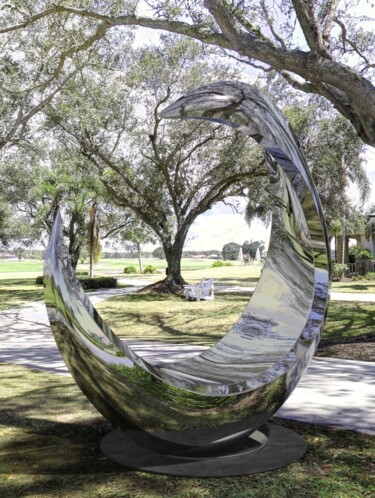 Skulptur mit dem Titel "Moon Phase#5" von Daniel Kei Wo, Original-Kunstwerk, Edelstahl