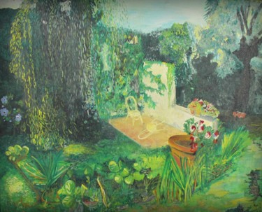 Peinture intitulée "Fond de jardin" par Daniel Kelder, Œuvre d'art originale, Huile