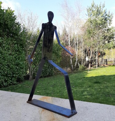 Escultura intitulada "L'homme préssé # 02" por Daniel Le Piouff, Obras de arte originais, Metais
