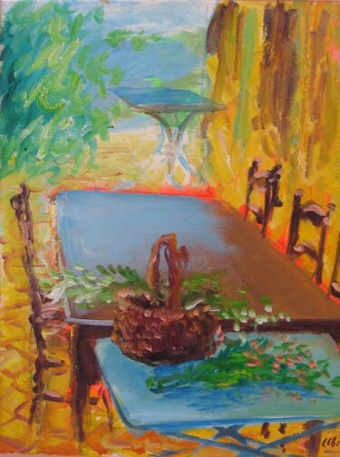 Peinture intitulée "La table en bois." par Daniel Lebier, Œuvre d'art originale