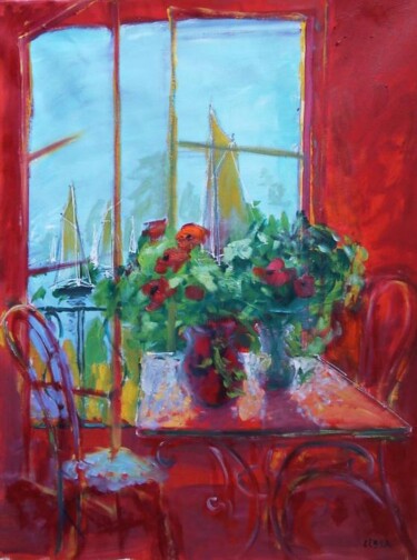 Peinture intitulée "Les chaises rouges" par Daniel Lebier, Œuvre d'art originale