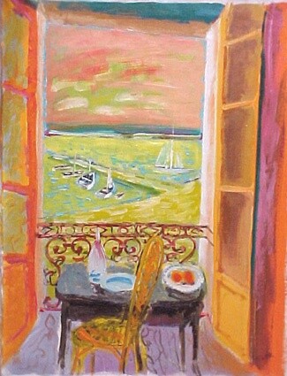 Painting titled "Le port jaune" by Daniel Lebier, Original Artwork