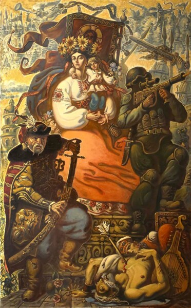 Malerei mit dem Titel "Defenders of Ukraine" von Daniel Litvinov, Original-Kunstwerk, Öl