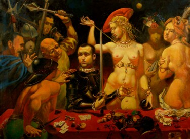Pittura intitolato "Card game" da Daniel Litvinov, Opera d'arte originale, Olio