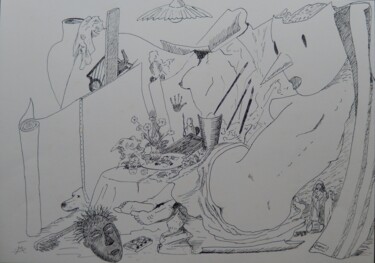 Σχέδιο με τίτλο "L'atelier" από Daniel Mangin, Αυθεντικά έργα τέχνης, Μελάνι