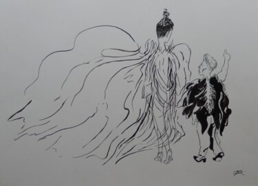 Zeichnungen mit dem Titel "Au bal" von Daniel Mangin, Original-Kunstwerk, Tinte
