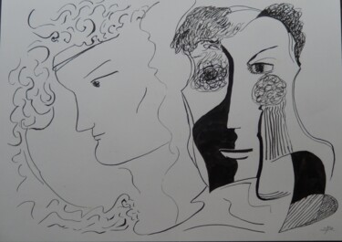 Desenho intitulada "Les parrains" por Daniel Mangin, Obras de arte originais, Tinta