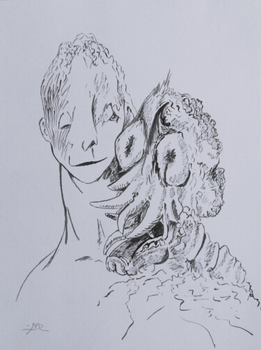 Drawing titled "L'amitié entre les…" by Daniel Mangin, Original Artwork, Ink
