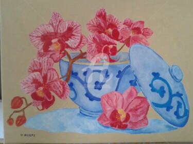Peinture intitulée "Orchidée dans un bol" par Daniel Moritz, Œuvre d'art originale, Huile
