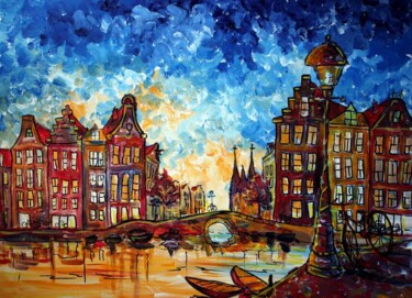 Pintura intitulada "Asterdamse gracht" por Daniel Polyakov, Obras de arte originais, Acrílico