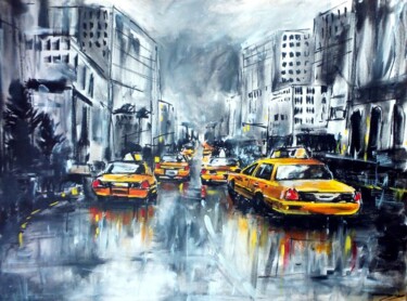 Painting titled "New York, taxi" by Daniel Polyakov, Original Artwork, Acrylic