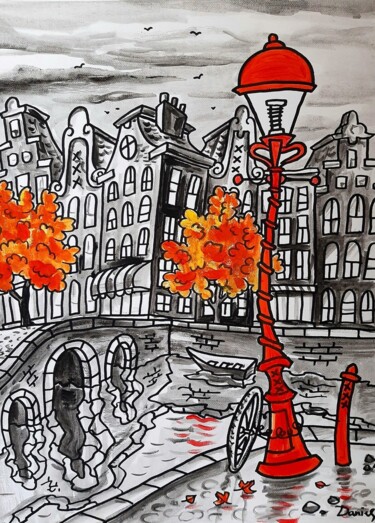 Painting titled "Oktober in Amsterdam" by Daniel Polyakov, Original Artwork, Acrylic